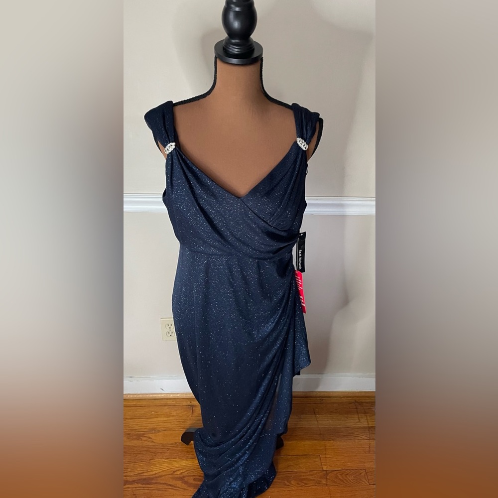 Midnight blue dress with crystal sleeve detail